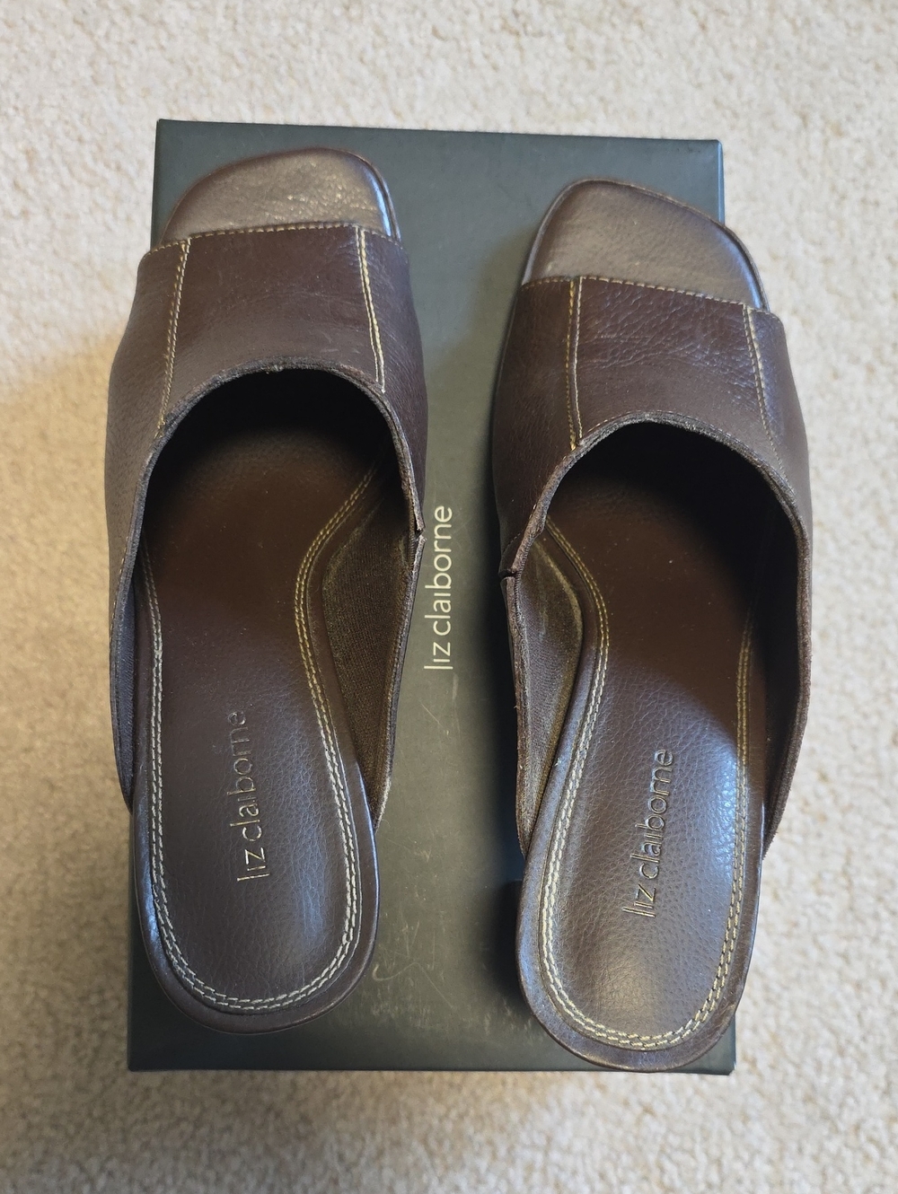 Liz Claiborne Brown Leather Slide Mules
